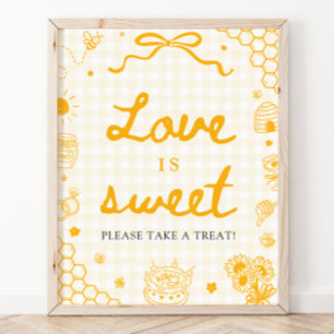Affiche Panneau Amour Sucré Abeille à Carreaux Jaune Moder