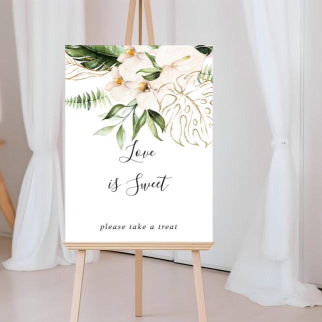 Affiche Panneau Amour Tropical Doré Est Suave Fleurs Feuil (Créateur téléchargé)