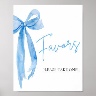 Affiche Panneau Aquarelle Elegant Dusty Blue Bow Faveurs