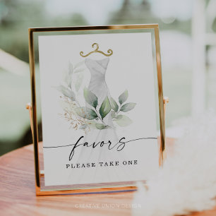 Affiche Panneau Aquarelle Vert Or Douche nuptiale Faveurs