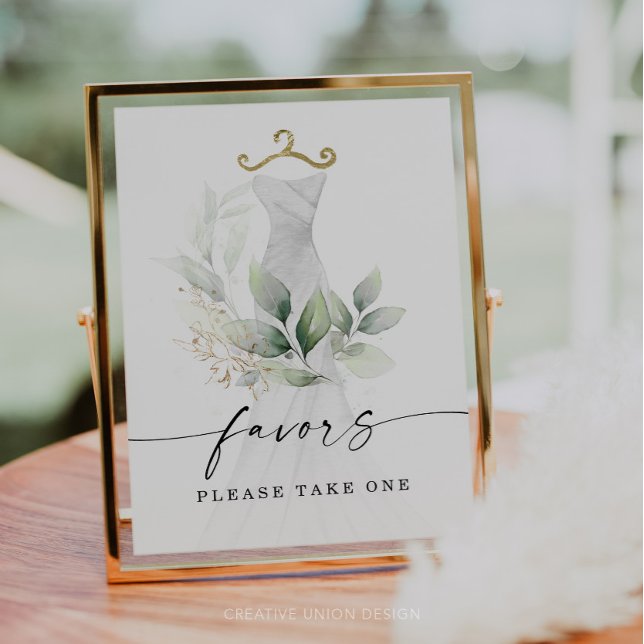 Affiche Panneau Aquarelle Vert Or Douche nuptiale Faveurs (Créateur téléchargé)