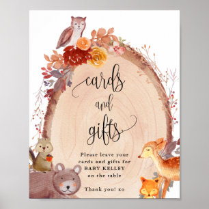 Affiche Panneau Automne Bois Animaux Cartes et Cadeaux