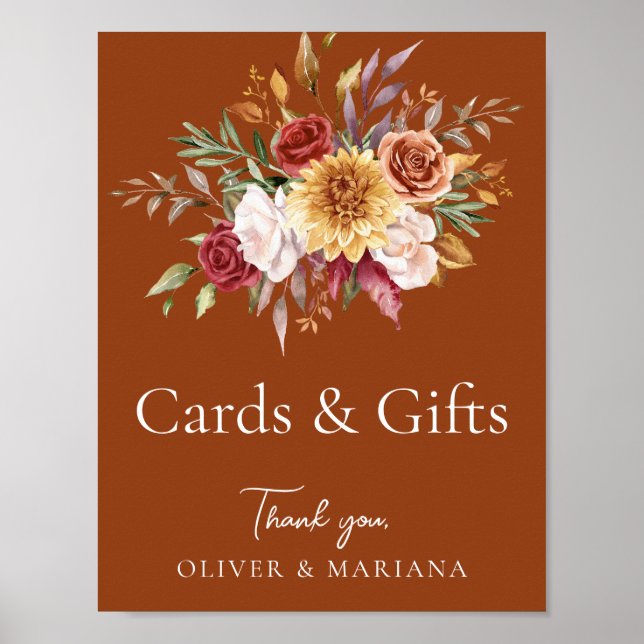 Affiche Panneau Automne Floral Terracotta Mariage Cartes & (Devant)