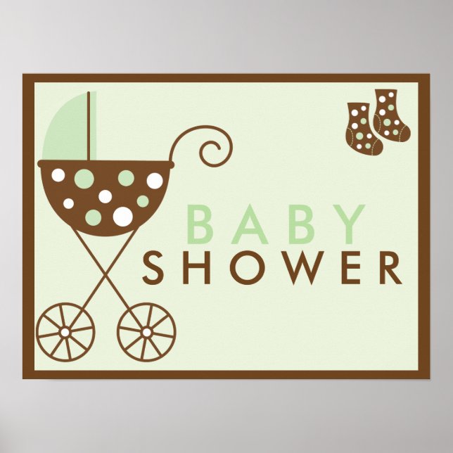 Affiche Panneau Baby shower à poussette verte (Devant)