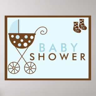 Affiche Panneau Baby shower à poutre bleue