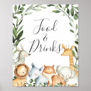 Affiche Panneau Baby shower Animaux Safari Aliments et boi