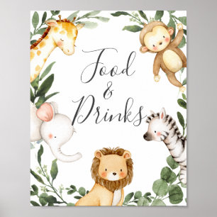 Affiche Panneau Baby shower Animaux Safari Aliments et boi