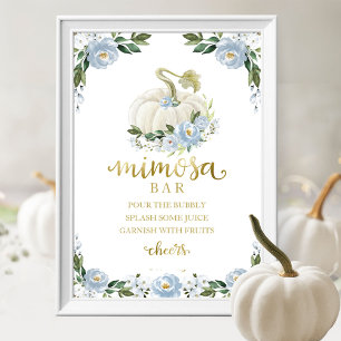 Affiche Panneau Baby shower Automne Bleu Or Mimosa Barre