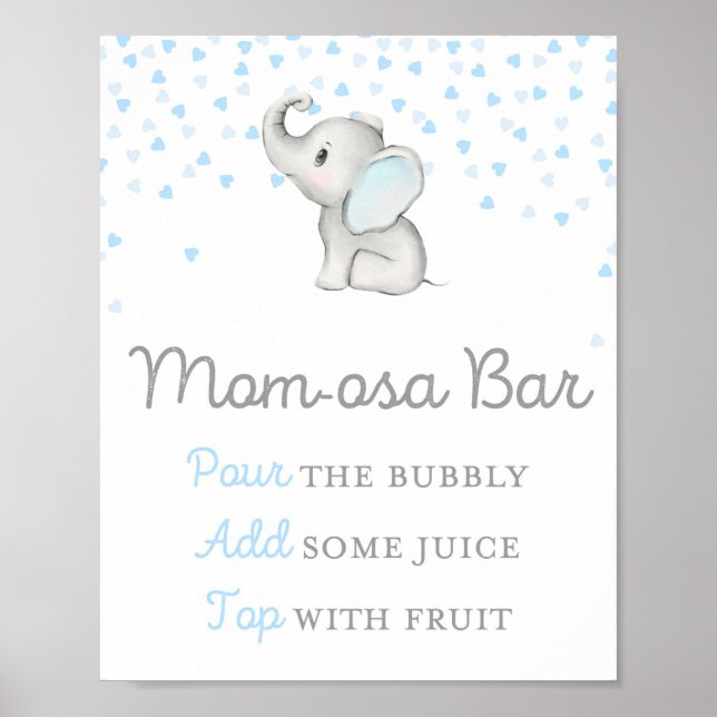Affiche Panneau Baby shower bleu éléphant garçon (Devant)