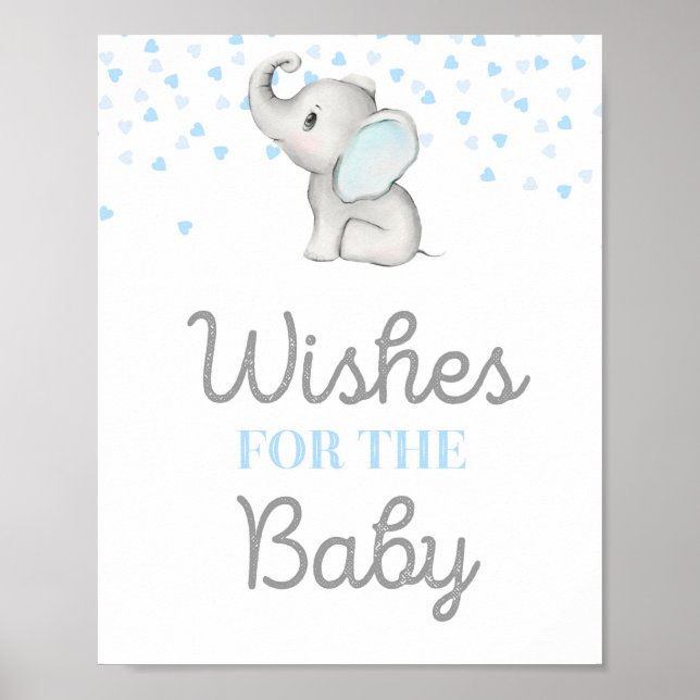 Affiche Panneau Baby shower bleu éléphant garçon (Devant)