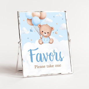 Affiche Panneau Baby shower bleu Teddy Bear Favors