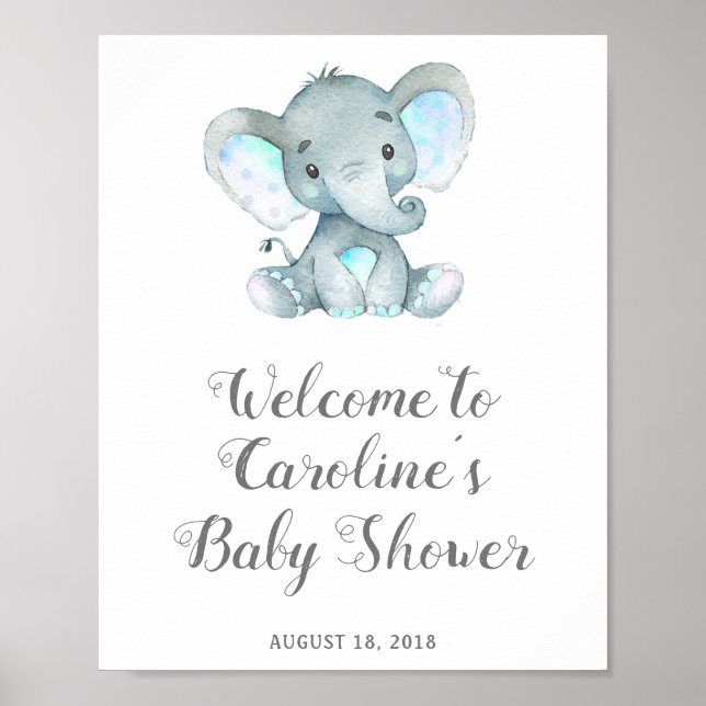 Affiche Panneau Baby shower Blue Elephant, Baby shower Saf (Devant)