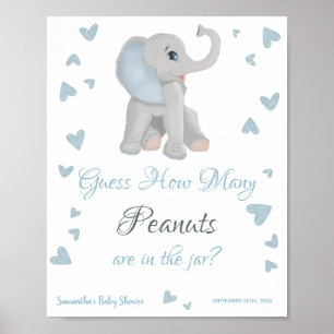 Affiche Panneau Baby shower Blue Elephant Combien d'arachi