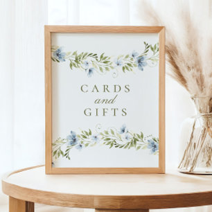 Affiche Panneau Baby shower Blue Floral Wreath Cartes & Ca