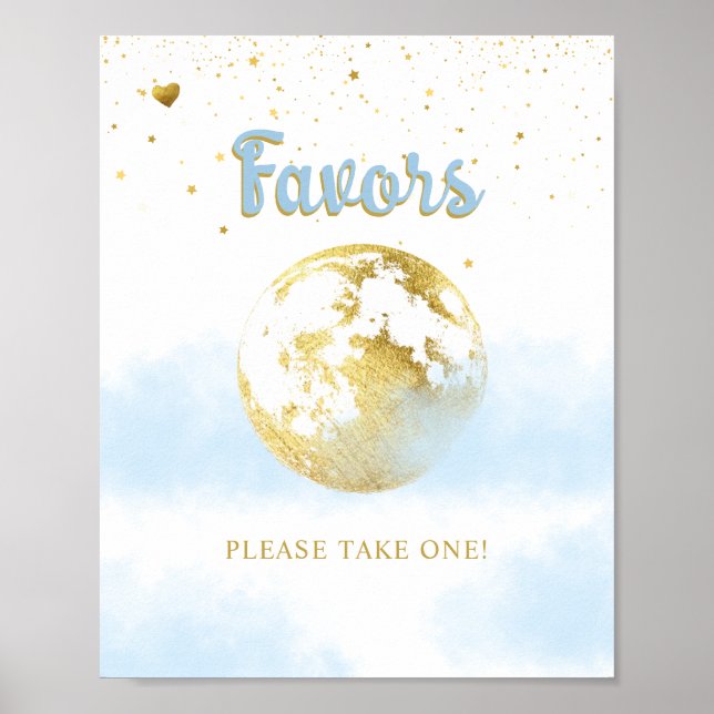Affiche Panneau Baby shower Blue Gold Over the Moon Favors (Devant)