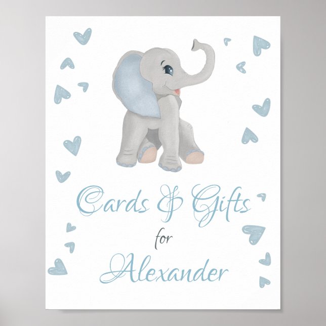 Affiche Panneau Baby shower Blue Grey Elephant Cadeaux & C (Devant)