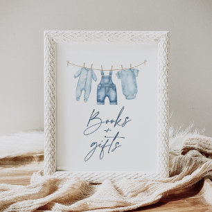 Affiche Panneau Baby shower Blue Jean Denim Livres et cade