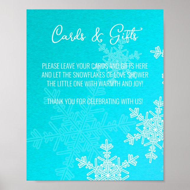 Affiche Panneau baby shower Blue Snowflakes Cartes et cade (Devant)