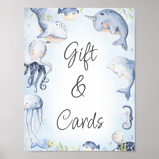 Affiche Panneau Baby shower Blue Under the Sea Creatures (Devant)