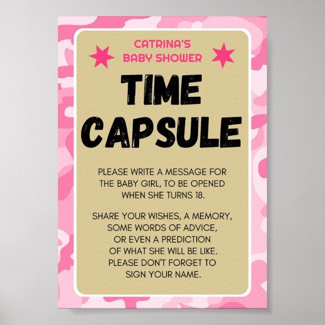 Affiche Panneau Baby shower Camo rose (Devant)