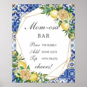 Affiche Panneau Baby shower Chic Lemon Floral Mom-osa Bar