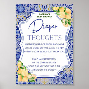 Affiche Panneau Baby shower Citrus Citrus bleu Carreaux