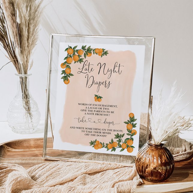 Affiche Panneau Baby shower Citrus Orange Diapés de nuit (Créateur téléchargé)