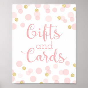 Affiche Panneau Baby shower Confetti en or rose Cadeaux et