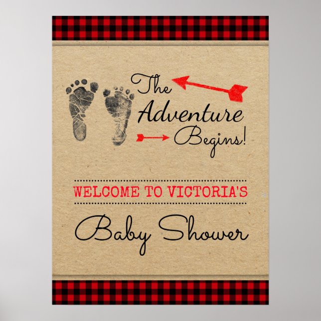 Affiche Panneau Baby shower d'aventure Lumberjack Woodland (Devant)