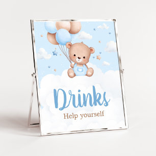 Affiche Panneau Baby shower de boisson Blue Teddy Bear