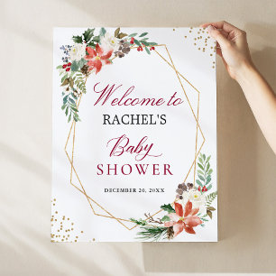 Affiche Panneau Baby shower de cadre or ivoire rouge Poins