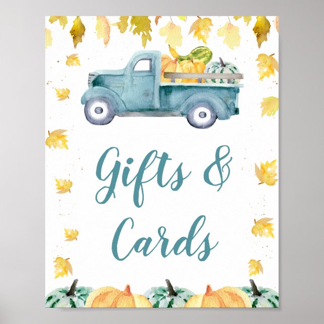 Affiche Panneau Baby shower de camion Citrouille Blue Litt (Devant)