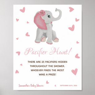 Affiche Panneau Baby shower de fille d'éléphant rose aquar