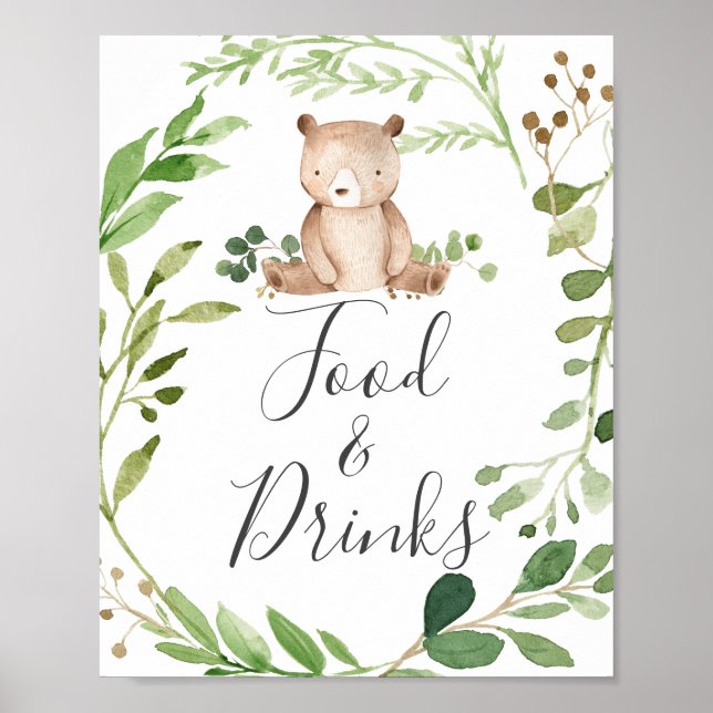 Affiche Panneau Baby shower de l'ours Aliments et boissons (Devant)