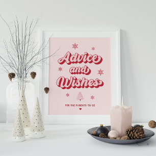 Affiche Panneau Baby shower de Noël rose