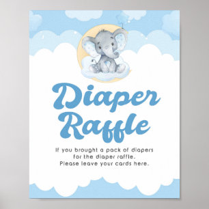 Affiche Panneau Baby shower de plongeur Raffle bleu élépha