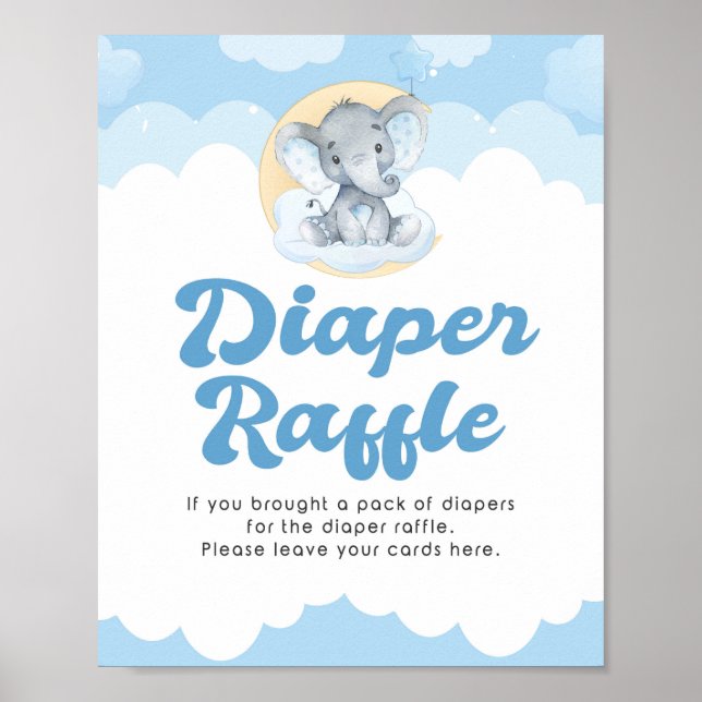 Affiche Panneau Baby shower de plongeur Raffle bleu élépha (Devant)