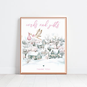 Affiche Panneau Baby shower d'hiver Stork Girl Cartes et c