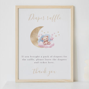 Affiche Panneau Baby shower Diaper Raffle Gold Moon Stars
