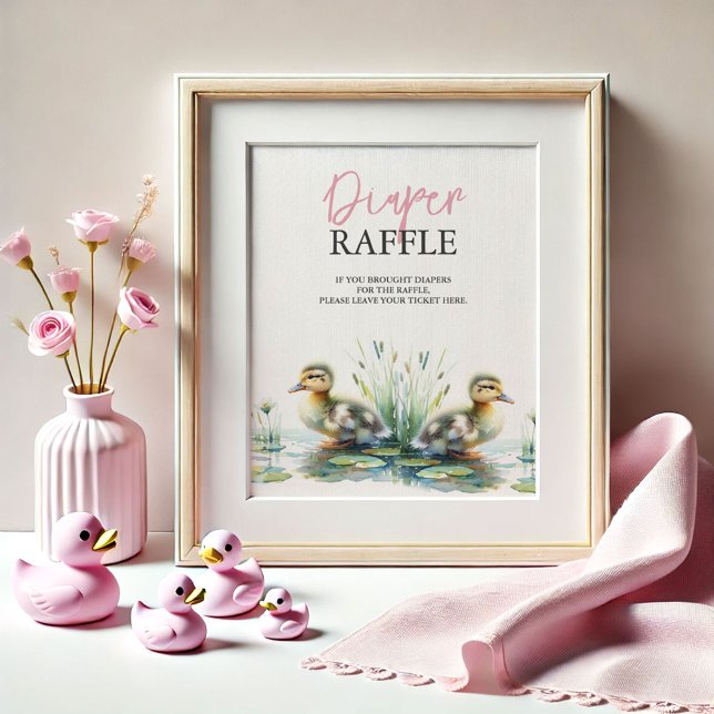 Affiche Panneau Baby shower Duck Diaper (baby shower posters pink diaper raffle ducklings by Do Tell A Belle)