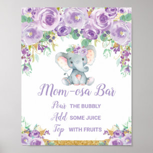 Affiche Panneau Baby shower Eléphant Floral Violet Momosa 