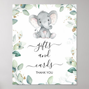 Affiche Panneau Baby shower Eléphant Vert Foliage