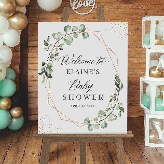 Affiche Panneau Baby shower Eucalyptus vert géométrique (Créateur téléchargé)
