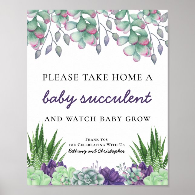Affiche Panneau baby shower Favoriser Table Aquarelle Succ (Devant)