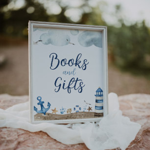 Affiche Panneau Baby shower Livres Et Cadeaux Nautiques