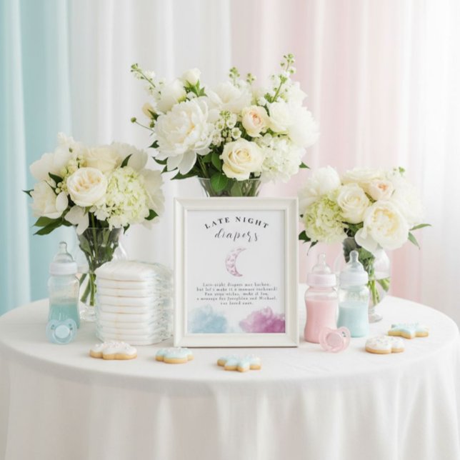 Affiche Panneau Baby shower Lune rose (A sweet and simple diaper note station that works beautifully with any shower theme.)