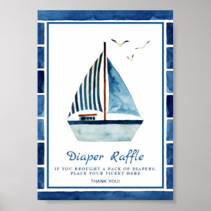 Affiche Panneau Baby shower nautique du bateau aquarelle