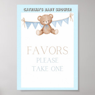 Affiche Panneau Baby shower Ours Bleu Teddy
