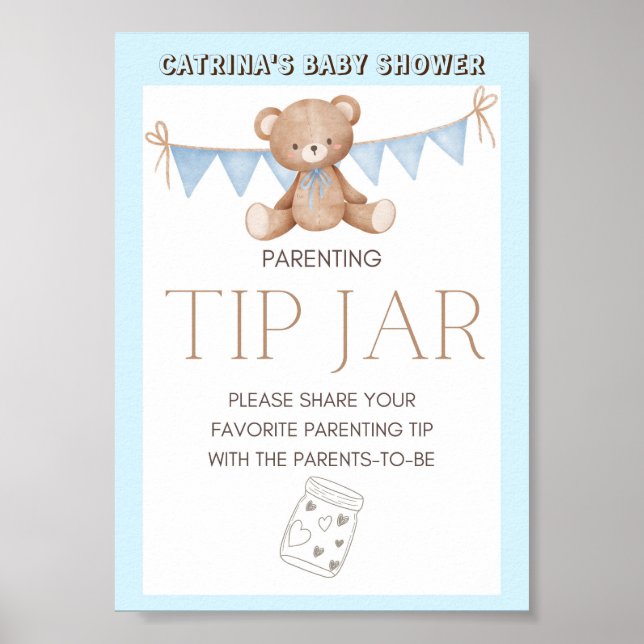 Affiche Panneau Baby shower Ours Bleu Teddy (Devant)