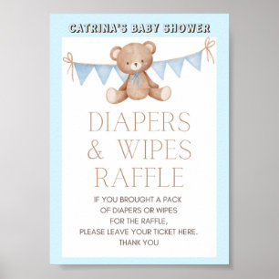 Affiche Panneau Baby shower Ours Bleu Teddy